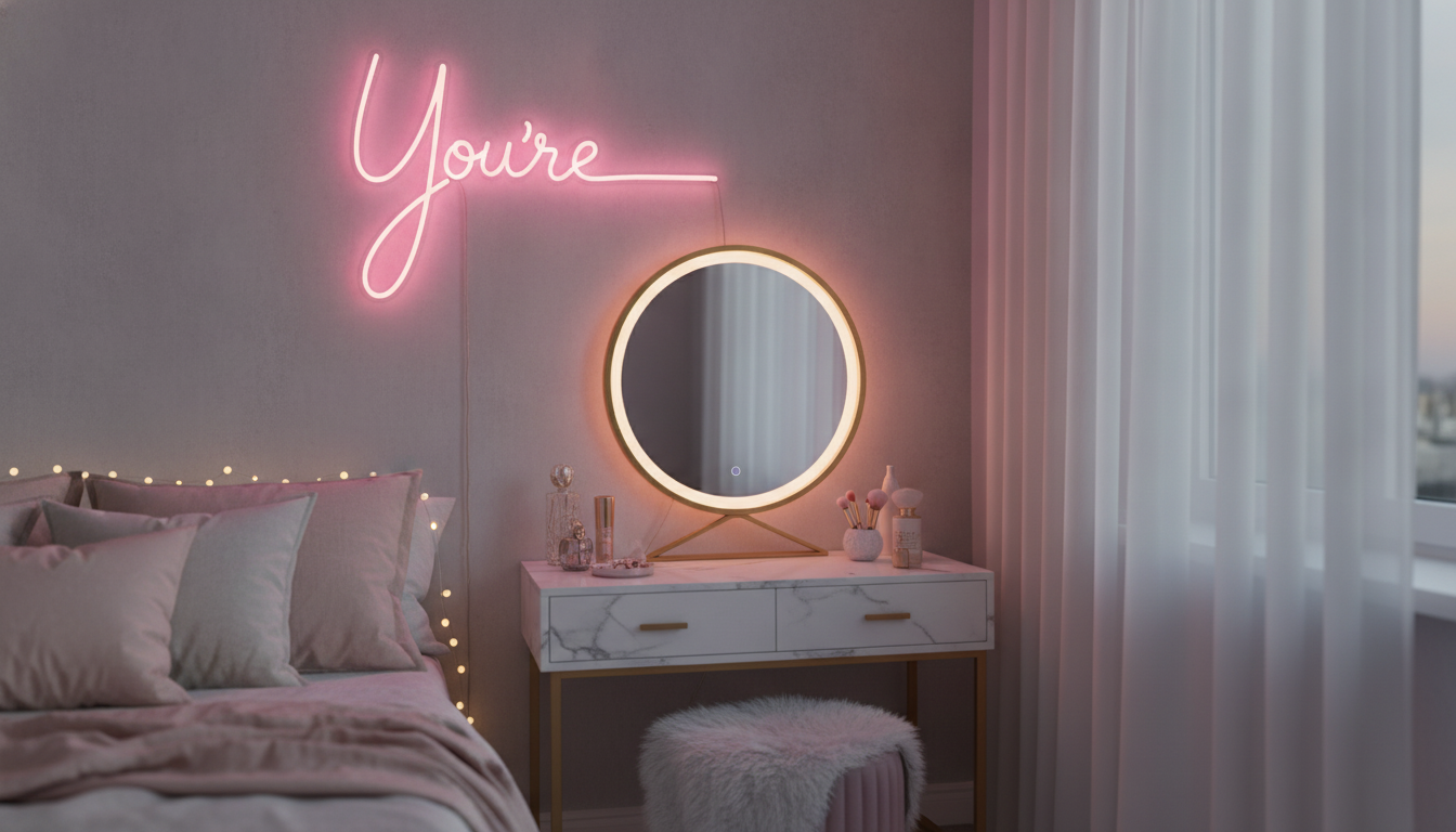 Pretty Pink Neon Quote Sign for Vanity & Bedroom Glow